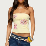 KYLETHOMASW  -  Summer Women's Sequin Floral Tube Tops Strapless Crop Tops Basic Backless Sleeveless Bandeau Cute Tops