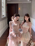KYLETHOMASW  -  Vintage French Elegant Sweet Woman Dress Sexy Strapless Design Short Party Mini Dress Female Fairy Birthday Party Chic Clothes