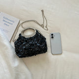 KYLETHOMASW  -  Women Sequins Evening Clutch Bag Rhinestone Circular Ring Top Handle Metal Chain Crossbody Bags Wedding Party Handbags