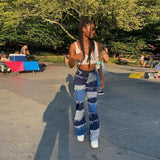 KYLETHOMASW  -  Y2k Patchwork Jeans Women Casual All-match Zippper Pockets Button Flare Denim Trousers Female 2025 Spring Summer Lady Streetwear