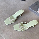 KYLETHOMASW  -  Party Sexy Ladies High Heels Pumps Slides Shoes Female Slip On Footwear Luxury Fashion Rhinestones Women Thin Heels Shoes