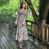 KYLETHOMASW  -  Retro Printed V-neck Kink Dress for Women in Spring and Autumn Slim Temperament Seaside Vacation Atmosphere