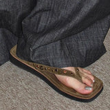 KYLETHOMASW  -  Cowhide Version~Niche Retro Suede Rhinestone Thick-Soled Flip-Flops for Women Outdoor Beach Flat Sandals