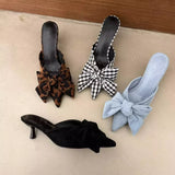 KYLETHOMASW  -  Leopard Print Open Toe Low Heel Women Slippers Butterfly-knot Dress Summer Women's Vacation Shoes
