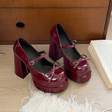 KYLETHOMASW  -  Autumn Platform Thick Heel Women Mary Jane Shoes Fashion Butterfly-knot Shoes Ladies Outdoor Dress Pumps