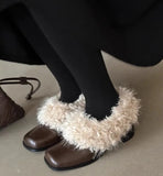 KYLETHOMASW  -  Ins style Fashion Square toe Patent Leather Wool Women Pumps Autumn Winter Warm High heels Loafers Casual Girls Chunky Shoes