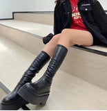 KYLETHOMASW  -  Street Style Autumn Winter Women Knee High Boots Fashion Slip On Platform Heels Concise Long Botas De Mujer