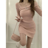 KYLETHOMASW  -  Y2K Knitted Mini Dress Women Streetwear Sexy Off Shoulder Sweater A Line Dresses Christmas Party Korean Bodycon Vestidos