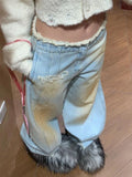 KYLETHOMASW  -  American Vintage Washed Patchwork Tie Dye Women's Jeans Fashion Street Denim Pants for Women Y2k Loose Wide Leg Pants