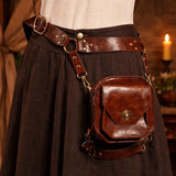 KYLETHOMASW  -  Vintage Faux Leather Waist Bag Adjustable Rivet Belt Multi Strap Retro Small Crossbody Fanny Pack Versatile Outdoor Hip Purse