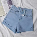 KYLETHOMASW  -  Women High Waist Cuffed Denim Shorts Korean Basic Slim Wide Leg Hot Pants For Summer Daily Wear
