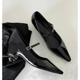 KYLETHOMASW  -  Pointed Toe Women Shoes Buckle Strap Solid Color Retro Designer Brand 5CM High Heel Shallow Female Shoes Concise Casual Shoes