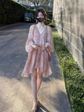 KYLETHOMASW  -  French Floral Spring Summer Style Pink Print Age Reducing Loose Oversized Sweet Temperament Vacation Long Sleeved Dress