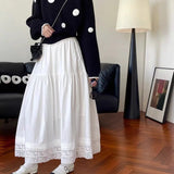 KYLETHOMASW  -  Lace Patchwork Women Skirts A-line Solid Spring Summer Sweet Faldas Mujer Korean Fashion Vintage Chic Long Skirt