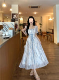 KYLETHOMASW  -  New Women's French Waist Cinched Dress Tea Break Style Summer Hepburn Slimming Knot Butterfly Long Skirt Korean Version