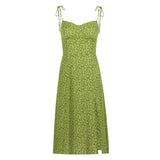 KYLETHOMASW  -  Women's Green Floral Halter Neck A-Line Dress Beach Vacation Waist-Cinching Summer New Style Cleanfit Polyester Sleeveless