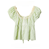 KYLETHOMASW  -  Sweet Girl Fresh Lace Puff Short-sleeved Shirts Women's Summer Bow Lace-up Slim Short Temperament Pullover Tops Female Clothing