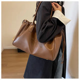 KIylethomasw Vintage Brown Tote Bag Women Retro Pu Leather Large Capacity Handbag Female Harajuku Casual Shoulder Bag Luxury Design