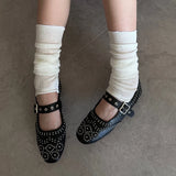 KYLETHOMASW  -  Retro Rivet Mary Jane Shoes Women Fashion Belt Buckle Round Toe Ballet Flats Comfortable Soft Sole Flat Shoes Zapatos De Mujer