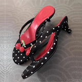 KYLETHOMASW  -  Bohemian Style Polka Dot Round Toe Thin Low Heels Slippers Women Mules Slides Shoes Crystal Rhinestone Sandals Flip Flops