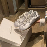 KYLETHOMASW  -  Women's German Training Shoes 2025 Summer Pearl Mesh Breathable Forrest Gump Shoes Soft Sole Silver and White