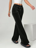 KYLETHOMASW  -  Autumn Winter Lady High Waist Casual Solid Velvet Flared Trousers Autumn Winter Lady High Waist Casual Velvet Flared Trousers
