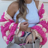 KYLETHOMASW  -  Stripe Pattern Cropped Cardigans Vintage Lantern Sleeves Knitted Sweater Aesthetic Y2k Knitwear Coat Women Autumn Outwear Street