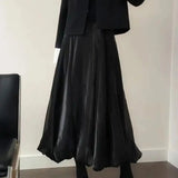 KYLETHOMASW  -  Summer Sweet Bubble Skirt Women Elegant Elastic Waist Pleated Solid Color Long Skirts Luxury Shiny Voile Party Faldas Mujer K993