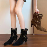 KYLETHOMASW  -  Autumn Winter Street Style Pointed Toe Women Ankle Boots Fashion Slip On Square Heels Shoes Female Modern Short Booties