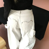 KYLETHOMASW  -  Heart Shape Pocket Women's Jeans Casual Style Denim Pants Retro Style Spice Girls Trousers High Waist Solid Color Jeans