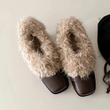 KYLETHOMASW  -  Ins style Fashion Square toe Patent Leather Wool Women Pumps Autumn Winter Warm High heels Loafers Casual Girls Chunky Shoes