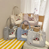 KYLETHOMASW  -  Large Tote Bag for Women Korean Canvas Woman Shoulder Shopper Bags Fashion Cartoon Embroidery Lady Big Female Handbags