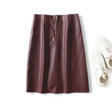 KYLETHOMASW  -  Winter French Minimalist Burgundy Leather Skirt With High Waist Zippers Straight Leg Mini Skirts Womens