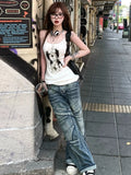 Kylethomasw Kawaii Cartoon Dog Tank Top Women Streetwear Sleeveless Backless Slim Tops Summer Sexy Halter Lace Up Y2k Tops for Girls