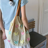 KYLETHOMASW  -  Cute Hollow Out Butterfly Knitting Bag Beach Handbag Tote Bag Beach Bag Large Capacity Bohemian Style Hollow Shoulder Bag Travel
