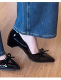 KYLETHOMASW  -  Elegant Soft Inner Heightening Single Shoes Leather Butterfly Knot Pointed Toe Low Heel Summer Spring Autumn Women's Flats