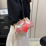 Kylethomasw Floral Print Women Shoulder Crossbody Bag Satin Handbag For Women Elegant Bags For Women Fashion Tassel Messenger Clutch Purse