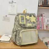 KYLETHOMASW  -  Korean Women Kawaii Ears Backpack Luxury Design Y2k Chic Star Schoolbags for Students Transparent Transparent All Match Ita Bags