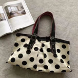 KYLETHOMASW  -  Japanese Retro Polka Dot Tote Bag Women Fashion Large Capacity Shoulder Bag Ladies Lightweight Commute Casual Underarm Bag Chic