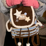 KYLETHOMASW  -  Patchwork Fur Striped Star Mini Backpack Preppy Women Kawaii Fluffy Students Schoolbags Y2k Harajuku Contrast Color Backpacks