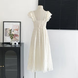 Kylethomasw Sweet Fairy Dresses Summer Square Collar Design White Basic Flysleeve Dress For Women Chic ELegant Party Dresses