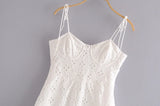 KYLETHOMASW  -  Women White Lace Hollow Out Embroidery With Wire Bra Chest Sling Mini Dress Romantic Backless Sling Party Club Bodycon Dresses