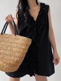 KYLETHOMASW  -  2025 3D Fungus Lace Vest Shirt Women Summer New Design Niche Loose Sleeveless Top Elegant Loose Tank