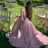 KYLETHOMASW  -  Autumn French Luxury Fashion Elegant Evening Gown Women Backless Tulle Pure White Thin Strap Long Dress Formal Occasion Clothing