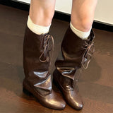 KYLETHOMASW  -  Women High Heels Knee High Boots Designer New Leather Shoes Winter Sexy Chunky Long Boots Lace Up Shoes Chelsea Botas Woman