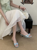 KYLETHOMASW  -  Summer Fashion Silk Butterfly Knot Women Slippers Sandals Shallow Open Toe Thin Low Heels Mules Slides Shoes Zapatos Mujer