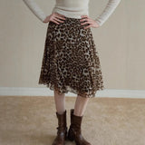 KYLETHOMASW  -  Summer New Retro Coffee Leopard Pattern Casual High Waist Flaw ruffled Half length Skirt for Women