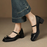 KYLETHOMASW  -  Butterfly-knot Elegant Shallow Mouth Women Pumps 2025 Mary Jane Fashion Square Toe Metal Buckle Thick Heel Dress Ladies Footwear