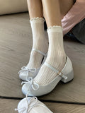 KYLETHOMASW  -  Retro Mary Jane Shoes Bow Knot Thick Heel Chunky Sole Fashionable Korean Style Women's Summer Shoes round Toe Slip-On