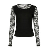 KYLETHOMASW  -  Pure desire dark style thin lace see through sexy top for women's autumn new style spicy girl round neck slim fit base T-shirt